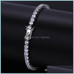 Tennis Bracelets Jewelry Hip Hop Luxury Bling 4Mm Zircon Trendy Fashion Men Women Rhodium 18K Gold Plated Drop Delivery Av9E0277o