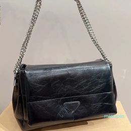 2023-Skin Chain Bag Soft Quilted Bag Shoulder Messenger Women Handbag Underarm Flap Woman Quality Genuine Leather Sequins Nylon