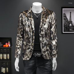 Men's Suits High Quality Korean Velvet Leopard Print Suit Jacket Men Casual Business Wedding Blazer Masculino Street WearSocial Party