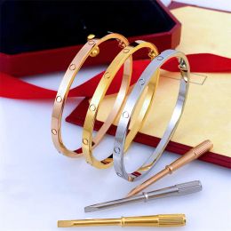 Designer 4mm Armband für Frauen Männer Manschette Gold Bangel Frauen Männer Titanstahl Armbänder Gold Silber Rose Mode Armband Luxus Schmuck Größe 16 17 18 19cm