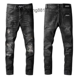 European and American Designer Men Jeans Pants Trend Amirs Fashion Cross knee hole patch cloth Liuding men's casual jeans 718329W