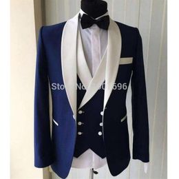 Men's Suits & Blazers Blue Slim Fit Men For Wedding Prom Groom Tuxedos Double Breasted Waistcoat Shawl Lapel 3 Piece Jacket P164k