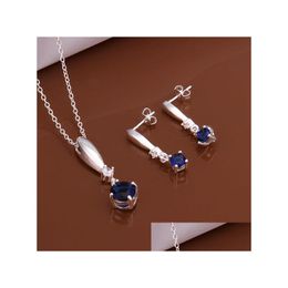 Earrings Necklace High Grade 925 Sterling Sier Piece Sapphire Jewelry Sets Dfmss535 Brand New Factory Direct Sale Wedding Necklace E Dhmol