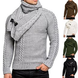 Men's Sweaters Autumn and Winter Fashion Sweater Men 2 Pieces Set Scarf O Neck Warm Long Sleeve Casual 230912