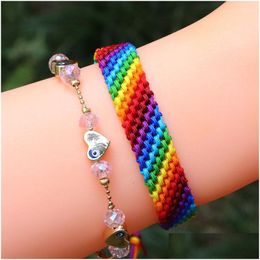 Charm Bracelets Womens Handmade Rainbow Colour Gift Rope Link Bracelets Jewellery New Fancy Adjustable Woven Bracelet Drop Delivery Dhnqv