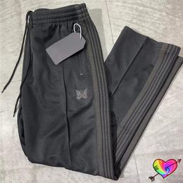 Men s Pants Similar All Black Needles Men Women 1 1 High Quality Embroidered Butterfly Track Straight AWGE Trousers 221231245m