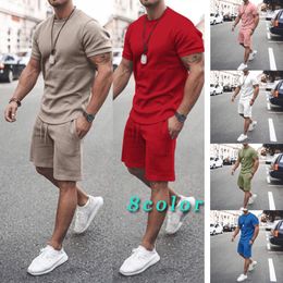 Men's Tracksuits Fashion Solid Color Sport Sets Summer Casual Short Sleeved T-shirt And Shorts Two Pieces Set Men Leisure Tracksuit