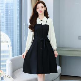 Casual Dresses Autunmn Women Vintage Knee-length Shirt Dress Long Sleeve Female Elegant Plus Size Hight Waist Office Wear Party Vestidos