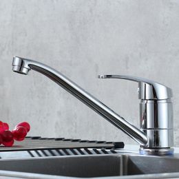 Kitchen Faucets Sink Faucet Polished Chrome Long Spout Single Handle Swivel Tap And Cold Water Mixer