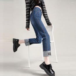 Women's Jeans 2023 Style High Waist Straight Tube Korean Fashion Cigarette Pipe Stitching Pants Autumn Winter Women