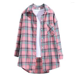 Women's Blouses Turn Down Collar Long Sleeve Single-breasted Patch Pocket Shirt Classic Plaid Print Cardigan Top Women Loose Shirts Blouse