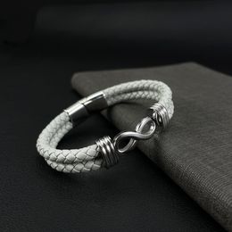 Punk Double-layer Leather Bracelet Infinite Stainless Steel Magnetic Clasp Bracelets Bangle Cuff Charm Women Men Gift