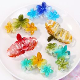 3 Head Plumeria Hair Clips Gradient Frangipani Flower Hair Claw Clip Trendy Crab Hair Clip Barrettes Hair Accessories For Girls