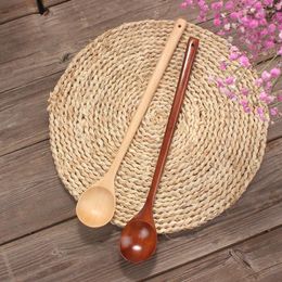 Spoons Long Wooden Natural Round Cooking For Soup Mixing Stirring Japanese Style Kitchen Utensil Tableware