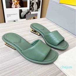 Summer Luxury Baguette Sandals Shoes Women Wide-band Nappa Leather Slides Sculptural Heel Slip On Mules Comfort Walking