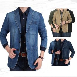 Men's Suits Mens Denim Blazer Male Suit Casual Pocket Work Jacket Fashion Jeans Blazers Loose Outerwear