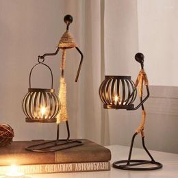 Candle Holders Creative Wrought Iron Rope Girl Lantern Candlestick Home Decoration Art Ornaments Crafts