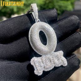 Pendant Necklaces Letter O Block Pendant Necklace Gold Plated Iced Out Bling CZ Cubic Zirconia Micro Pave Charm Men Women HipHop Jewellery 230911