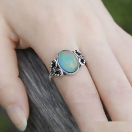 Band Rings Magic Mood Stone Finger Ring Fashion Jewellery Rings For Women Gift Flower Shaped Drop Delivery Dhlwp