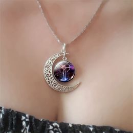 Luminous 12 Zodiac Sign Moon Pendant Necklace Galaxy Constellation Astrology Horoscope Charm Necklaces For Women Men Girls