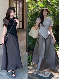 Work Dresses Iyundo Summer Two Piece Sets Short Sleeve O Neck T-shirt And High Waist A Line Long Skirt Casual Women Outfits Clothes