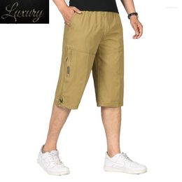 Men's Shorts Summer Baggy Multi Pocket Military Zipper Cargo Short Breeches Long Army Green Khaki Bermuda Male Capris Plus Big Size