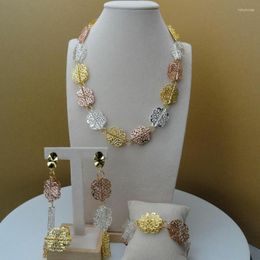 Necklace Earrings Set Yuminglai Flower Jewley Light Weight 18k Dubai Three Tones For Women FHK11757