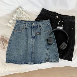 Skirts Y2k Denim Mini Skirts For Women Korean Style Summer Sexy Female Wide Leg Jeans Skirt Casual Vintage Blue Black High Quality 230911