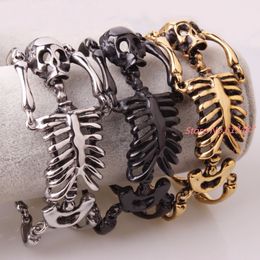 Bangle Big Skull Bones Bracelet Statement Gothic Jewelry Stainless Steel Skeleton Men Bangles Rock Punk Bracelets 230911