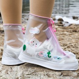 Rain Boots Children Rain Shoes Cover Waterproof Soft Cartoon Printed Overshoes for Kids Girls Anti-slip Elastic Rain Boots with Long Zipper 230912