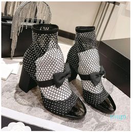 Designer Rhinestone Buckle chunky heel Womens shoes 8.5CM High Heeled Bootie Fashion Mixed Color Ankle Boot factory footwear