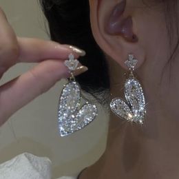 Luxury Crystal Heart Shape Dangle Earrings Women Bride Wedding Drop Earring Temperament Korean Fashion Gift