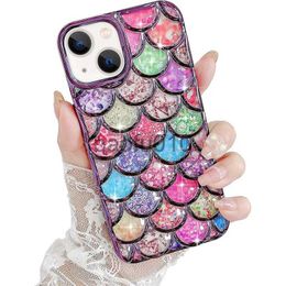 Cell Phone Cases Cute 3D Mermaid Scale Pattern Bling Glitter for Women Girls Shiny Plating Soft TPU Silicone Cover Shockproof Protective Phone Case for iPhone 15 14 13