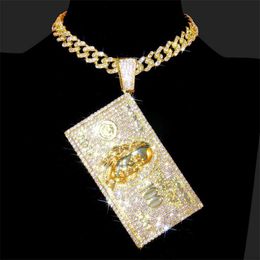 Pendant Necklaces 13mm Cuban Chain 100 Dollars Pendants Jewellery Hip Hop Woman Men Large Iced Out Necklace Man Fashion Accessories 230613