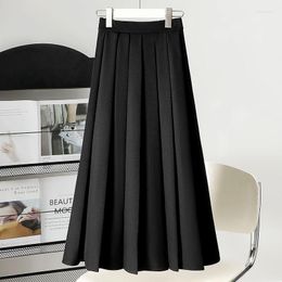Skirts Summer Women's Pleated Korean Style Elastic High Waist Long Skirt Women Casual Simple Solid A-Line
