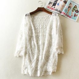 Women's Blouses Summer Lace Floral Embroidery Lovely Shirt Cardigan Women Clothing Sweet Sunshine Pattern Female C004