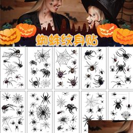 Other Event Party Supplies Halloween Spider Tattoo Stickers 3D Three-Nsional Horror Funny Masquerade Decoration Zombie Scars Wound Dhrev