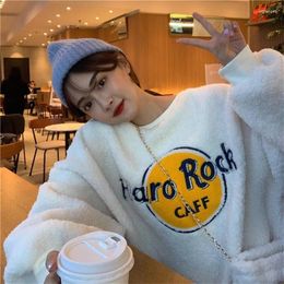 Women's Hoodies Fashion Lamb Cashmere Women Sweatshirts With Chain Bag 2Winter Hoddies Thicken O Neck Pullover Loose Embroidery Tracksuits