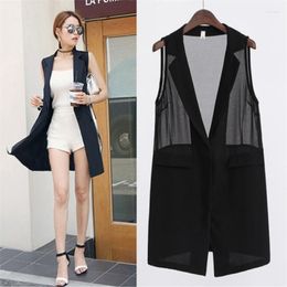 Women's Vests 2023 Fashion Summer Vest Jacket Women Plus Size 5XL Black Chiffon Sleeveless Outerwear Female Perspective Casual Waistcoat