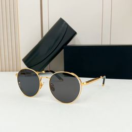 Round Sunglasses Gold Metal Grey Lens Mens Summer Sunnies gafas de sol Sonnenbrille UV400 Eyewear with Box