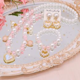 Pendant Necklaces Makersland 3Pcs /Set Love Butterfly Necklace Bracelet Earring Children's Princess Jewellery For Girl Kids Charm Gift