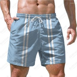 Men's Shorts Summer Beach Pants Solid Stripe 3D Print Hawaiian Leisure Style Drawstring Home Basketball