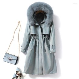 Women's Trench Coats 2023 Women Winter Cotton Down Coat Furry Collar Hooded Design Fashion Long Warm Tops For Casaco Feminino