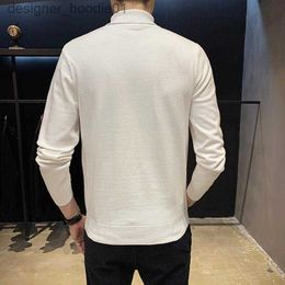 Men's Sweaters 2020 Autumn Winter Men Sweaters Knitted Solid Casual Pullovers High Turn Down Collar Soft Slim Fit Knitwear Basic Tops White L230