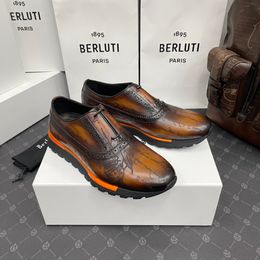 Berluti Designer Newest Arrival Wonderful Mens Genuine Leather Letter Loafers Shoes ~ New Tops Mens Designer Top Quality Loafers Shoes Eu Size 39-46