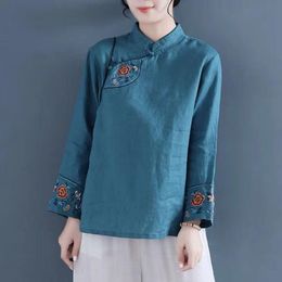 Ethnic Clothing Chinese Shirt Traditional Women'sclothing Retrolong Sleeve Cotton Linen Hanfu Qipao Ladies Top Female Cheongsam 230911