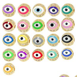 Metals Enamelled 10Mm Copper Evil Eye Beads Cz Micro Pave Charm For Jewellery Making Drop Delivery Dhu1K