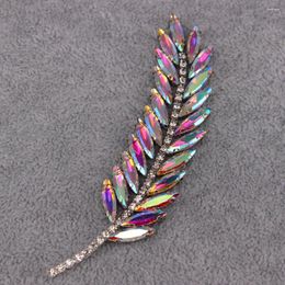 Brooches 9.5x2.5cm AB Rhinestone Leaves Feather Fashion Embroidered Patch Iron On Sewing Crystal Applique For Suit Dress Jewelry