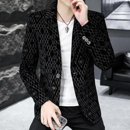 Men's Suits 2023 High Quality Fashion Handsome Trend Boutique Corduroy Suit For Men Young Slim Small Formal Single West Coat