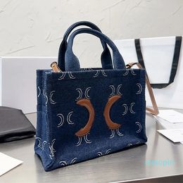 2023-Denim Shoulder Bag Small Shopping Bags Women Canvas Handbags Bucket Crossbody Bags Fashion Letter Totes Genuine Leather Strap